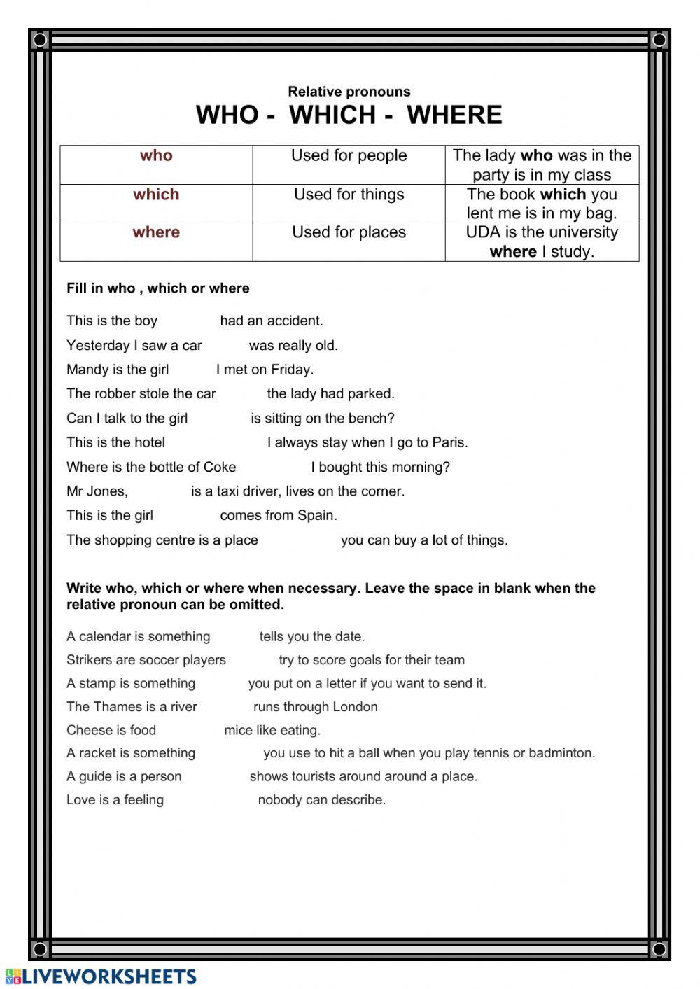 Relative pronouns practice