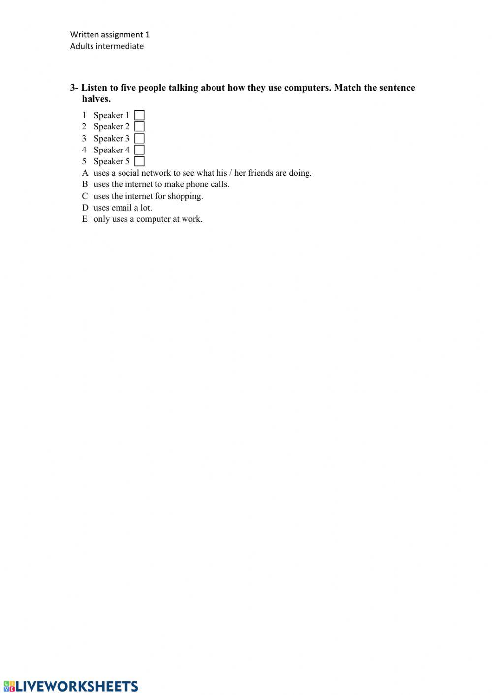 Written assignment 1 adults intermediate