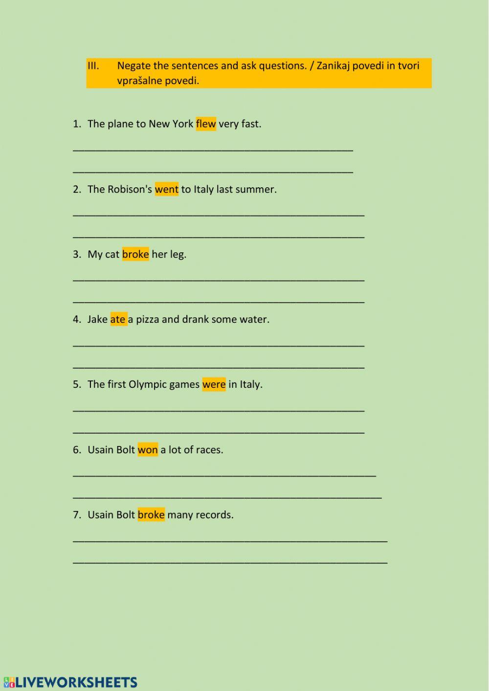 Past tense of regular and irregulr verbs