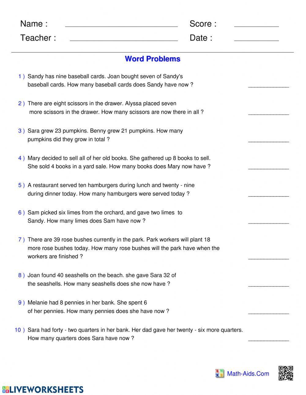 Word Problems - mixed operations
