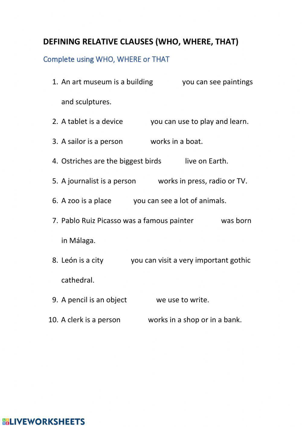 Defining relative clauses