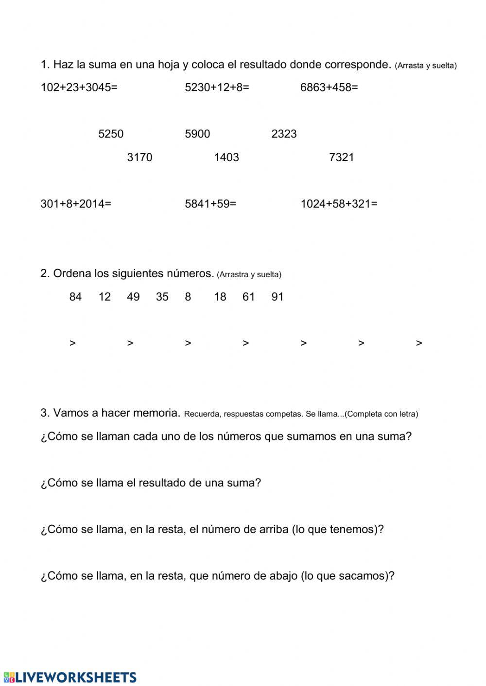 Ejercicios matemáticas