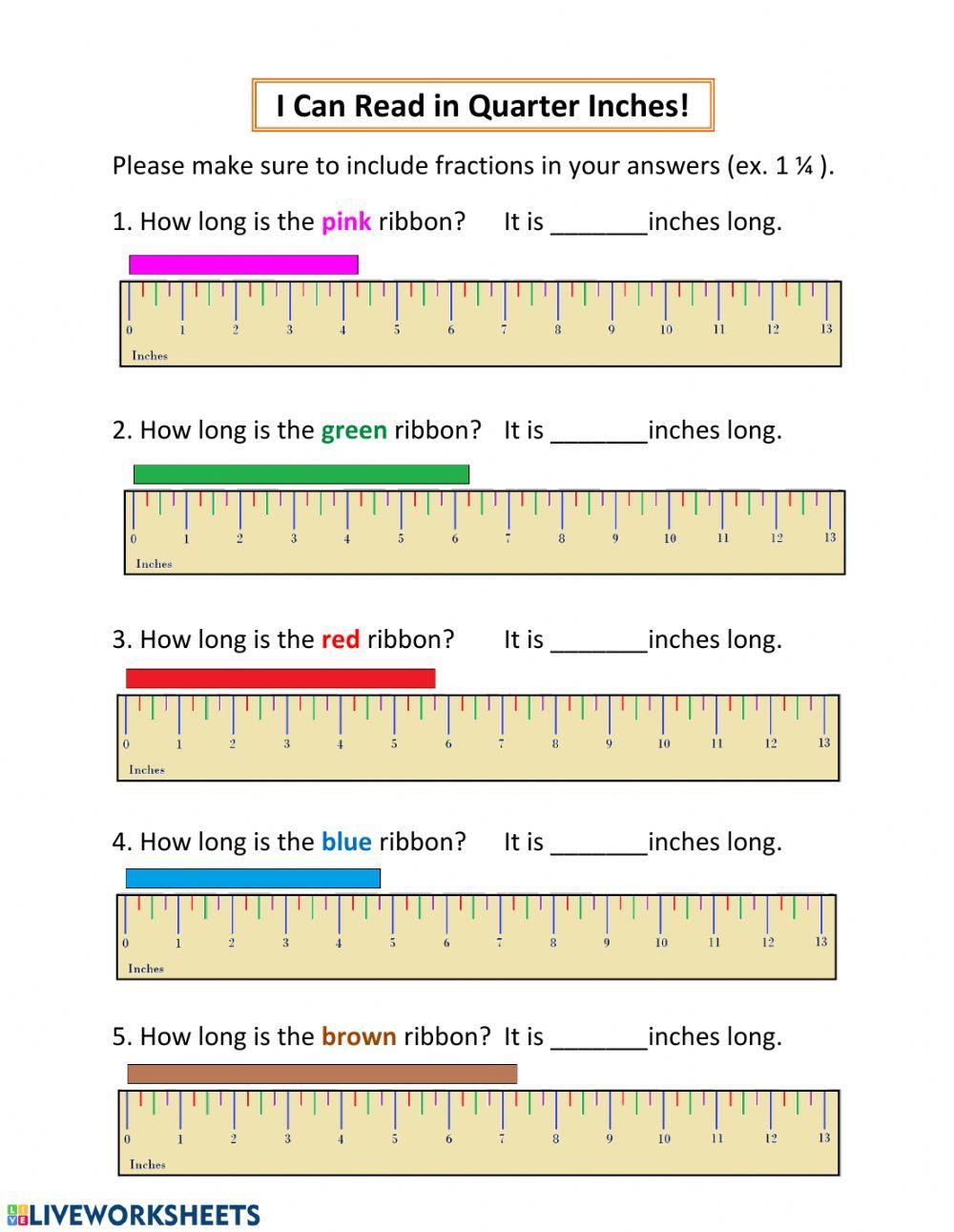 Measure to the Nearest Quarter Inches worksheet | Live Worksheets measure-to-the-nearest-quarter-inches-worksheet-live-worksheets