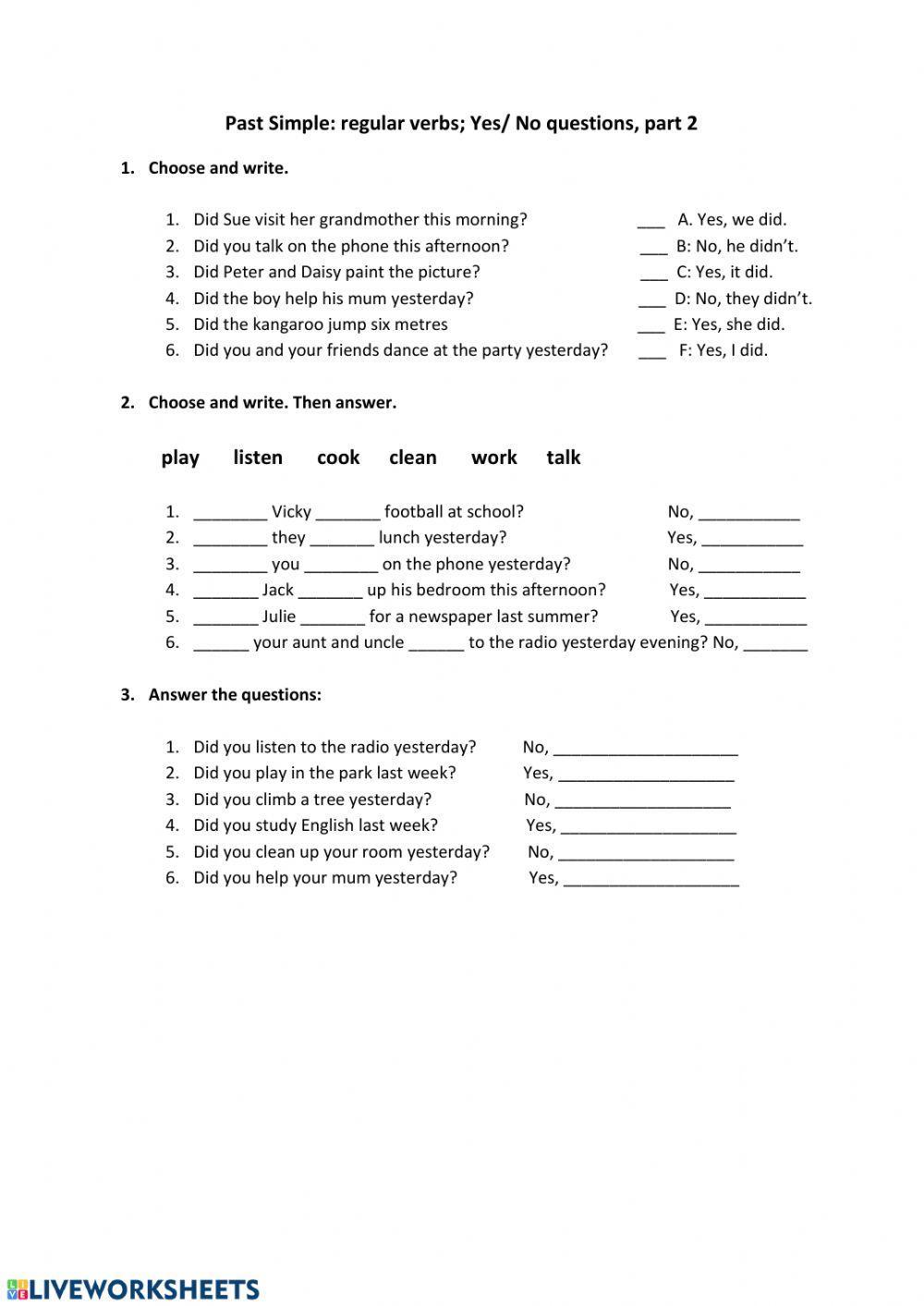 Past simple, yes-no questions, reg. verbs