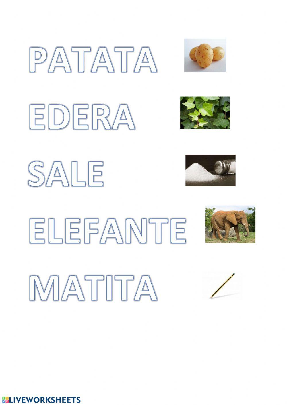 Trova la vocale A nelle paroline