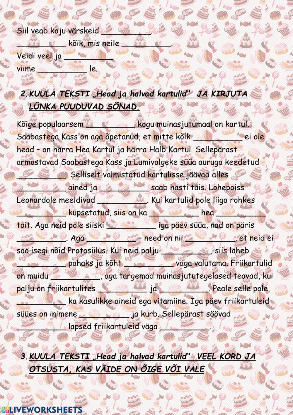 Toidutarkused. Kuulamisülesanded