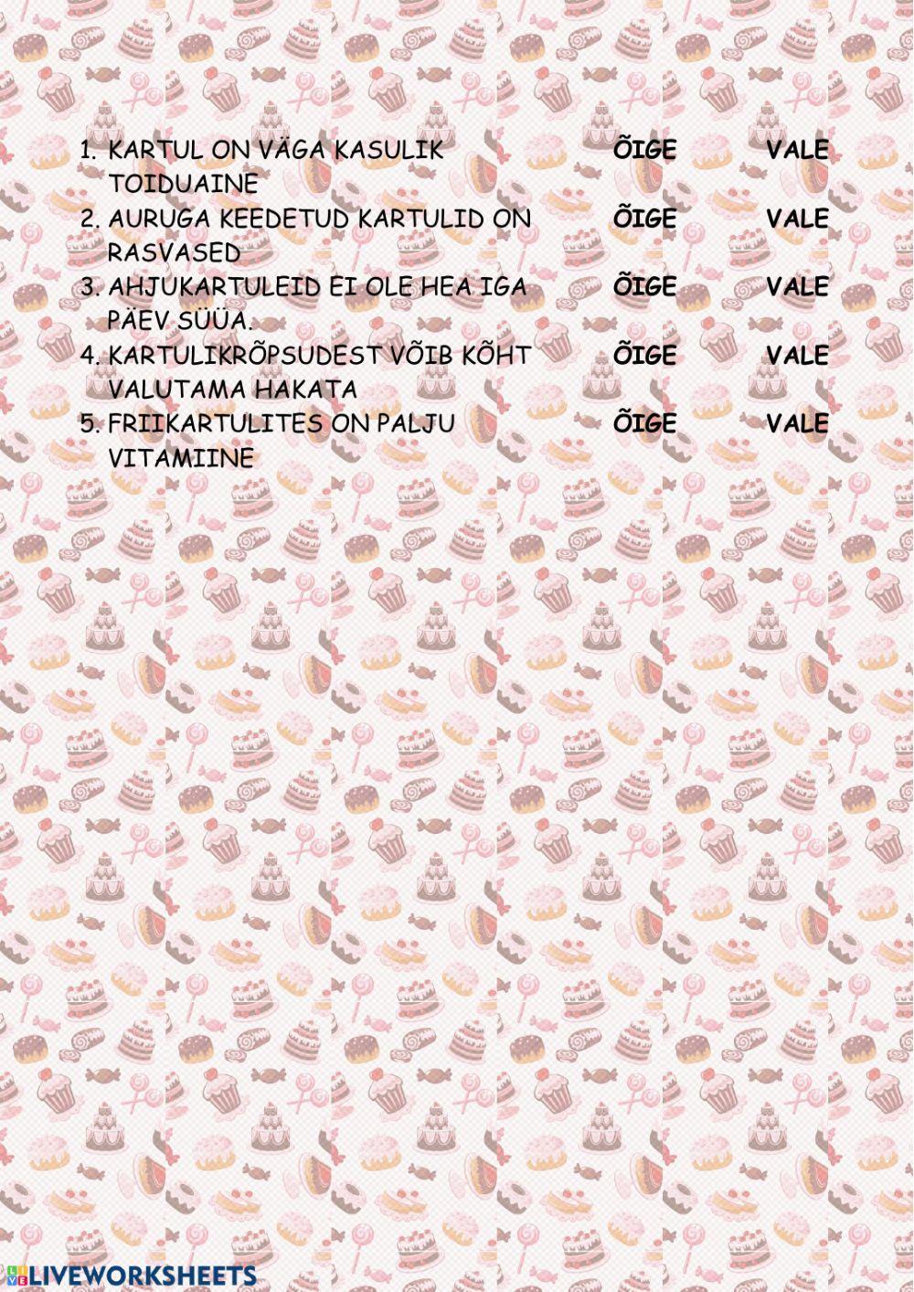 Toidutarkused. Kuulamisülesanded