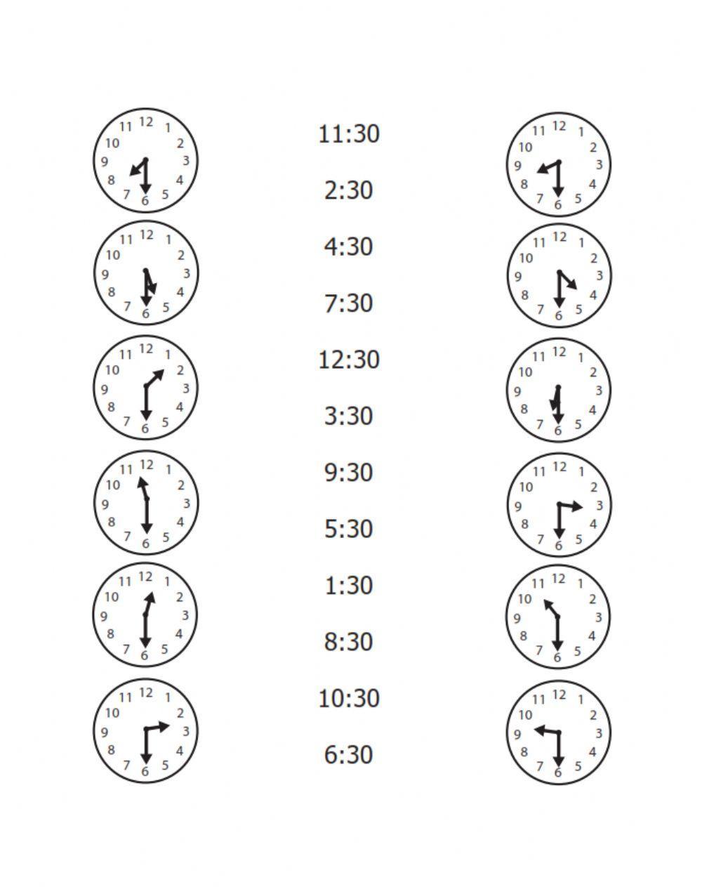 ¿Qué hora es? Une los relojes con su hora.