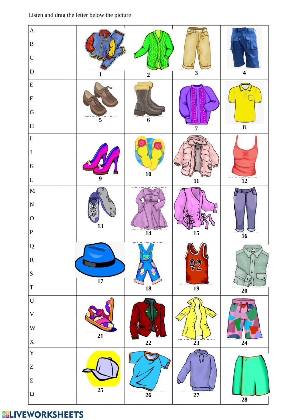 Clothes and accesories listen and drag