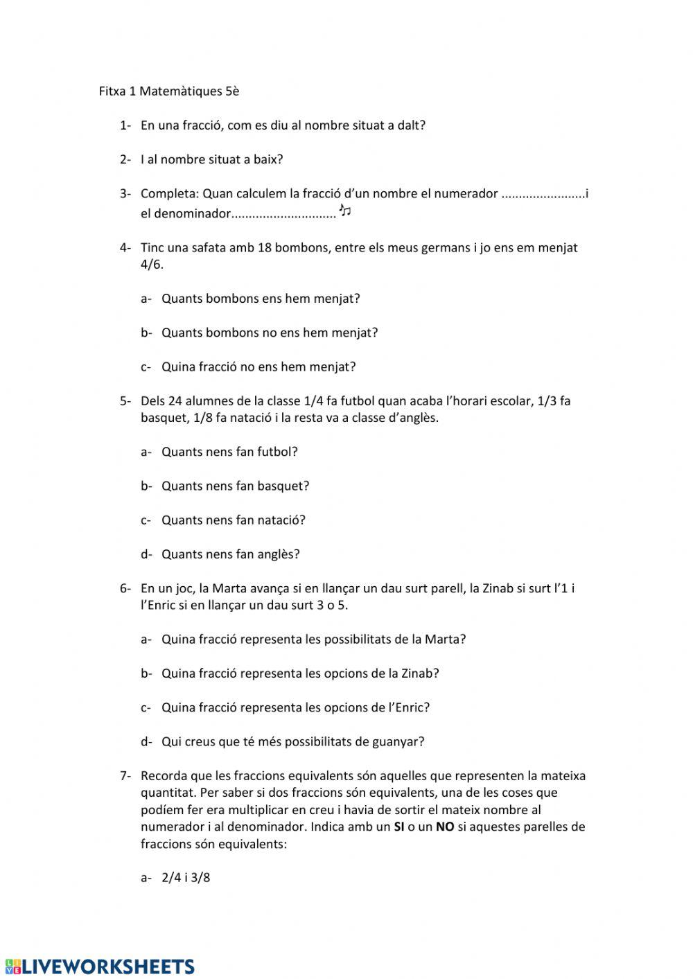 Fitxa 1 matemàtiques 5è