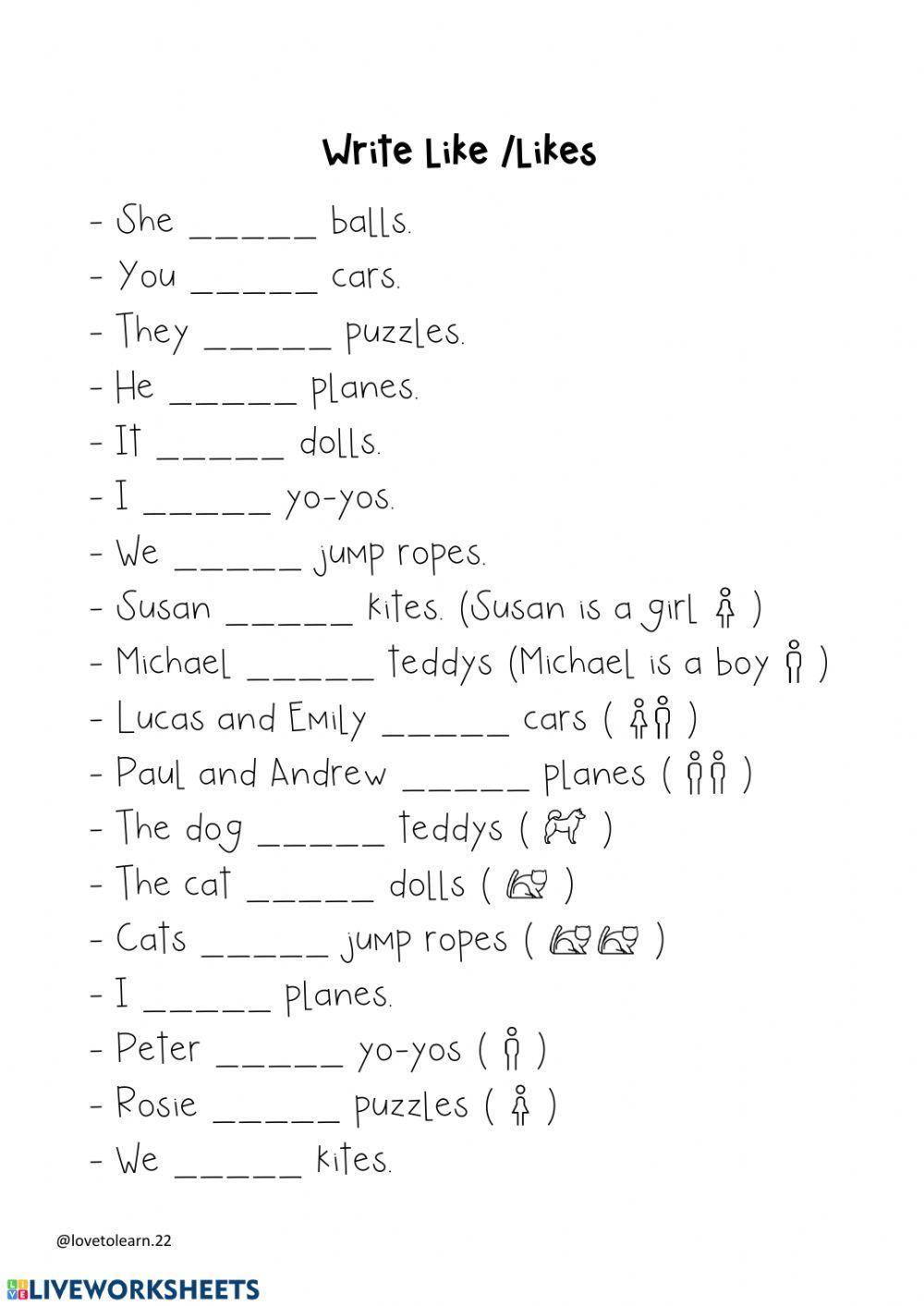 Like - likes worksheet | Live Worksheets