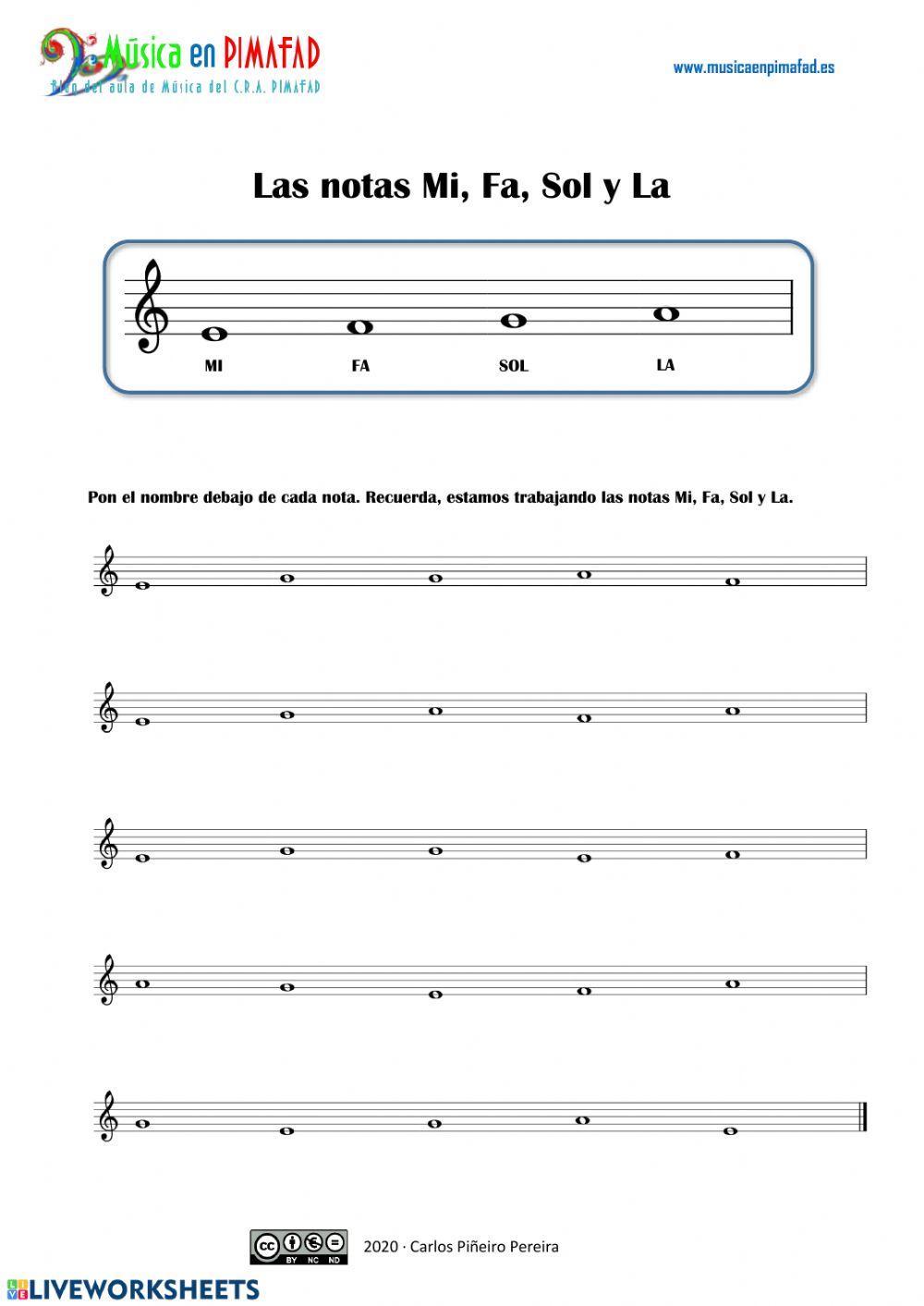 Las notas Mi, Fa, Sol y La