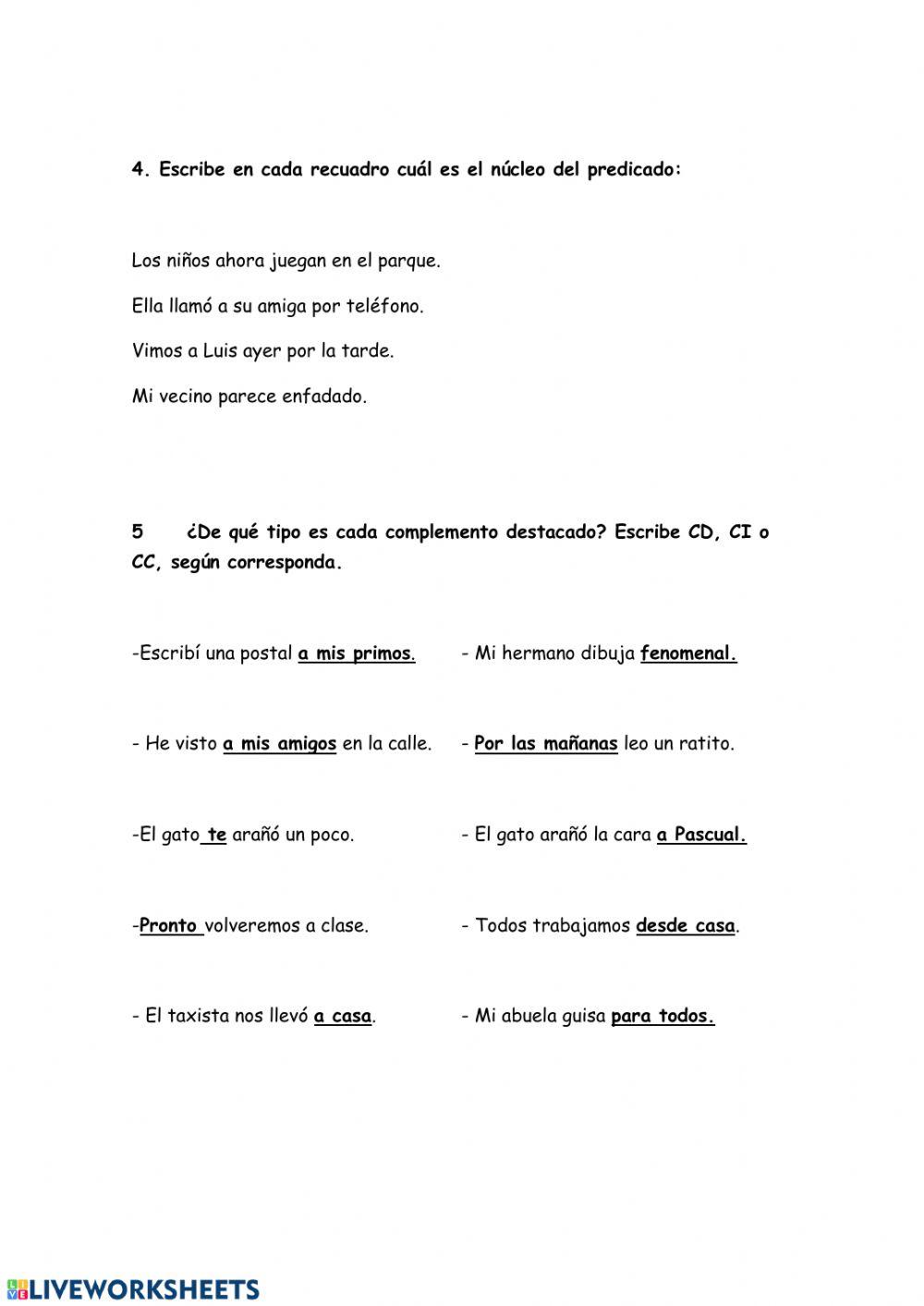 Predicado verbal y complementos