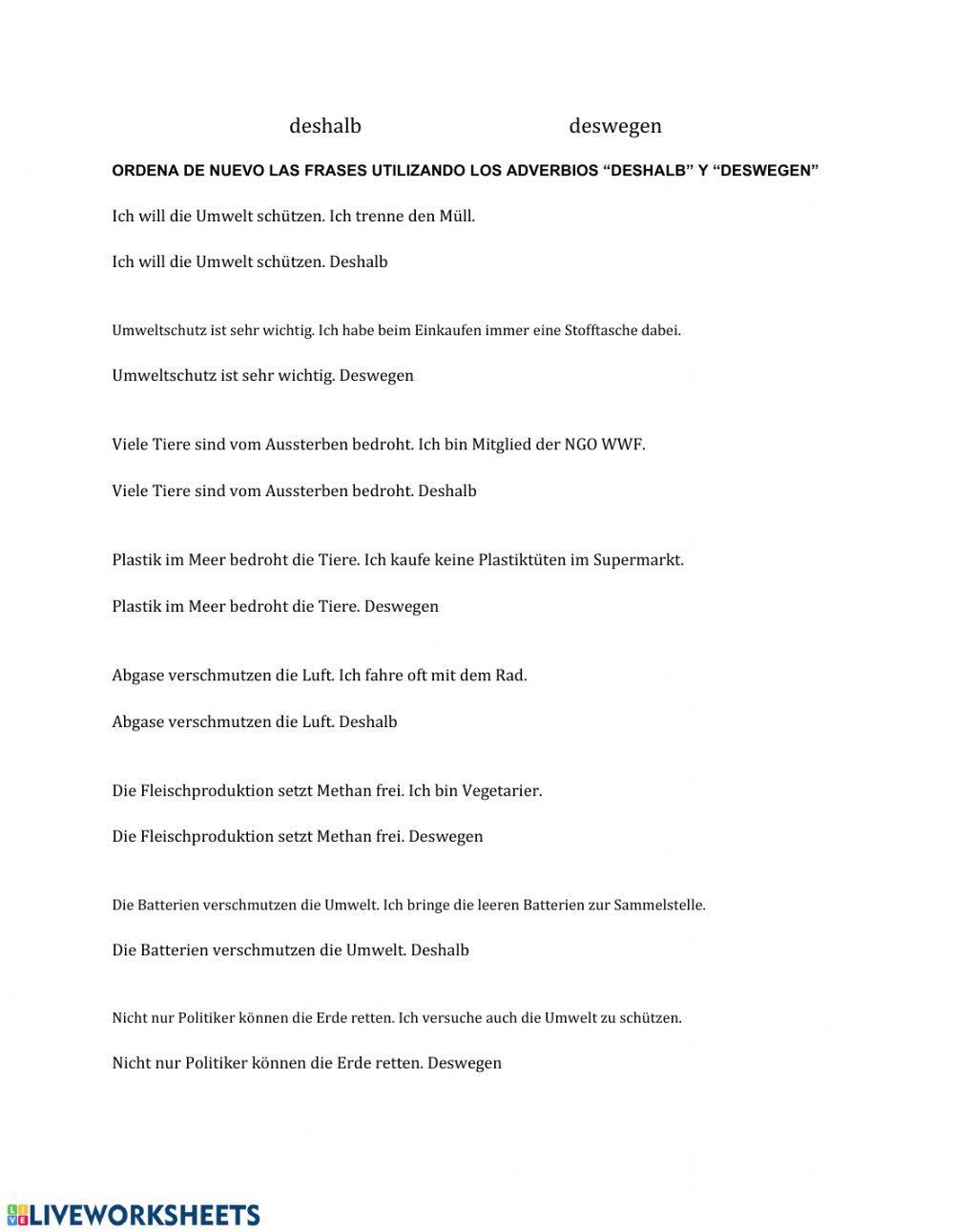 Umwelt: deshalb, deswegen