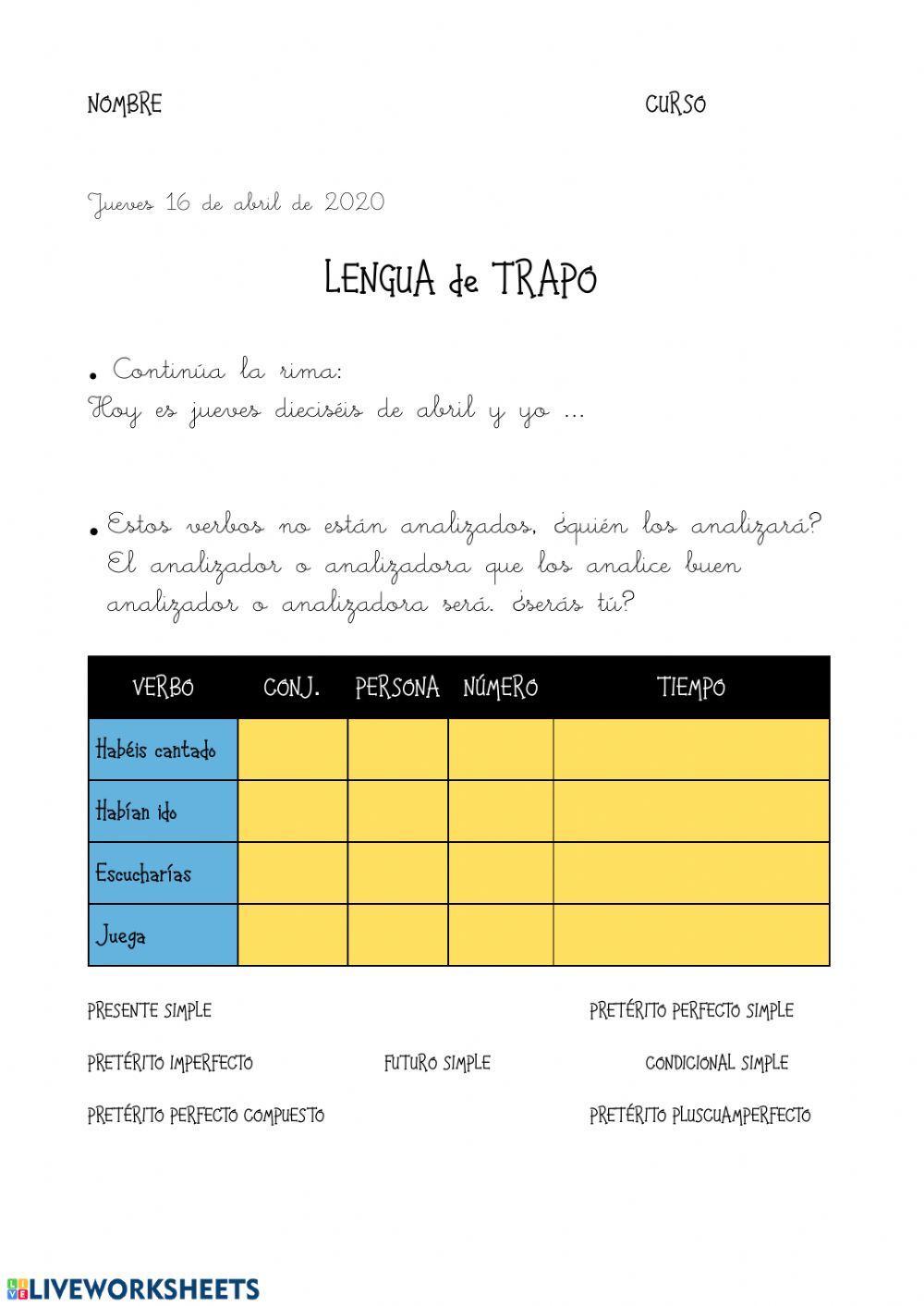 Análisis de verbos 4º de primaria