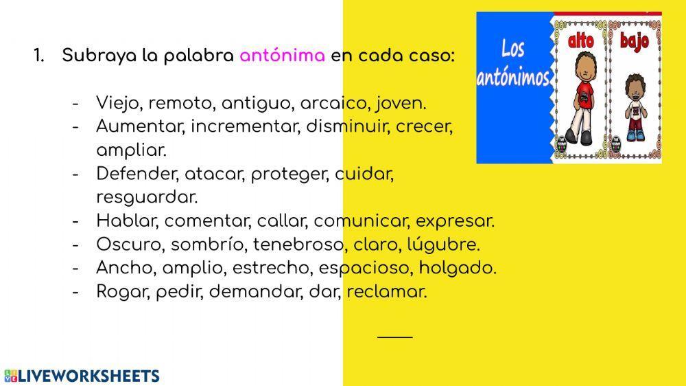 Lengua 5º curso: sinónimos y antónimos, pronombres pers. y demostr. y comillas