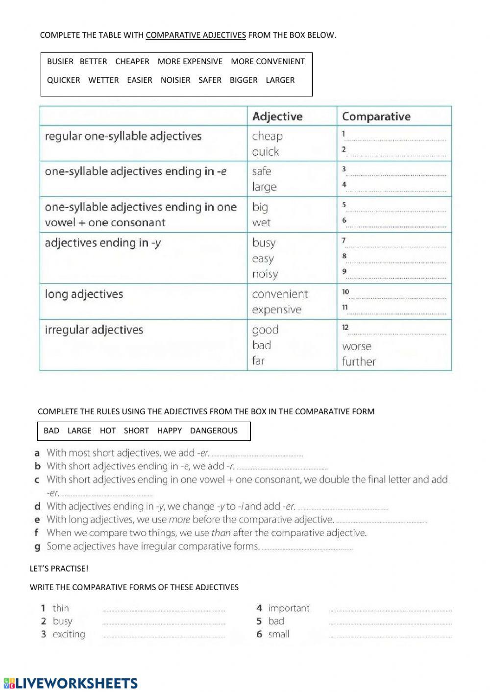 Comparative adjectives - rules