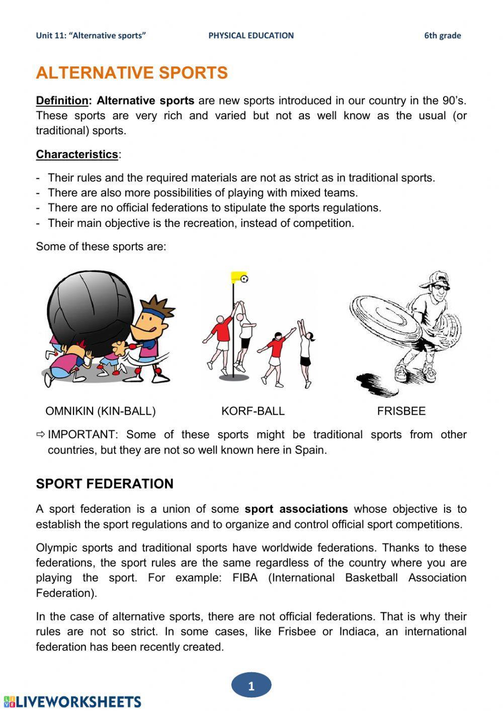 6th grade Theory - Unit 11 - Alternative sports - 01 to 04
