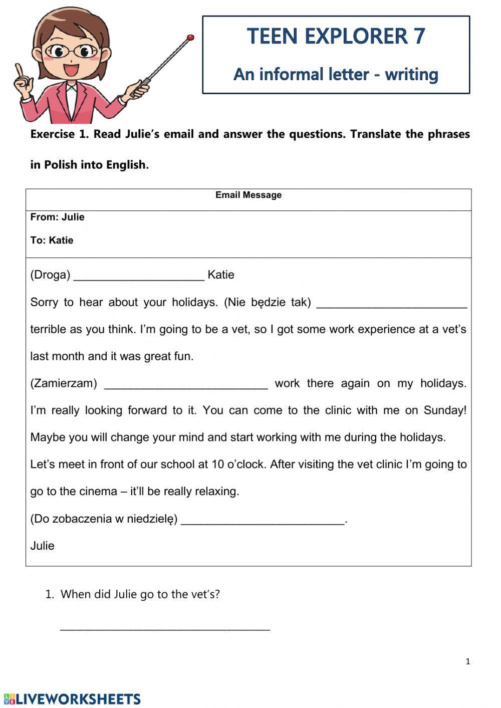 Teen Explorer 7 An informal letter - writing.