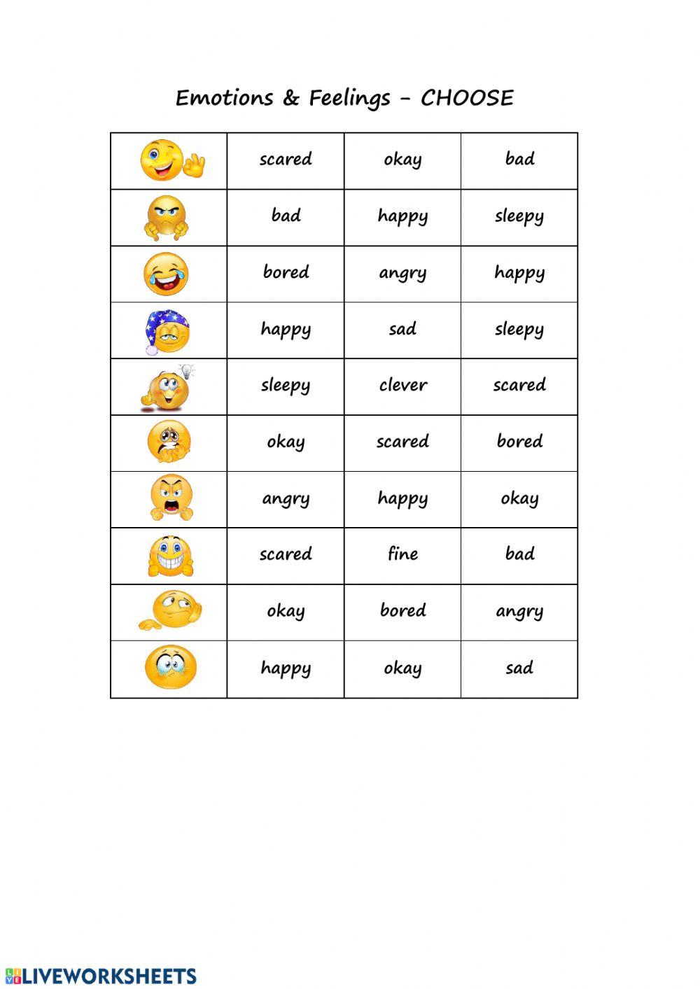 Emotions and feelings - CHOOSE THE RIGHT ANSWER