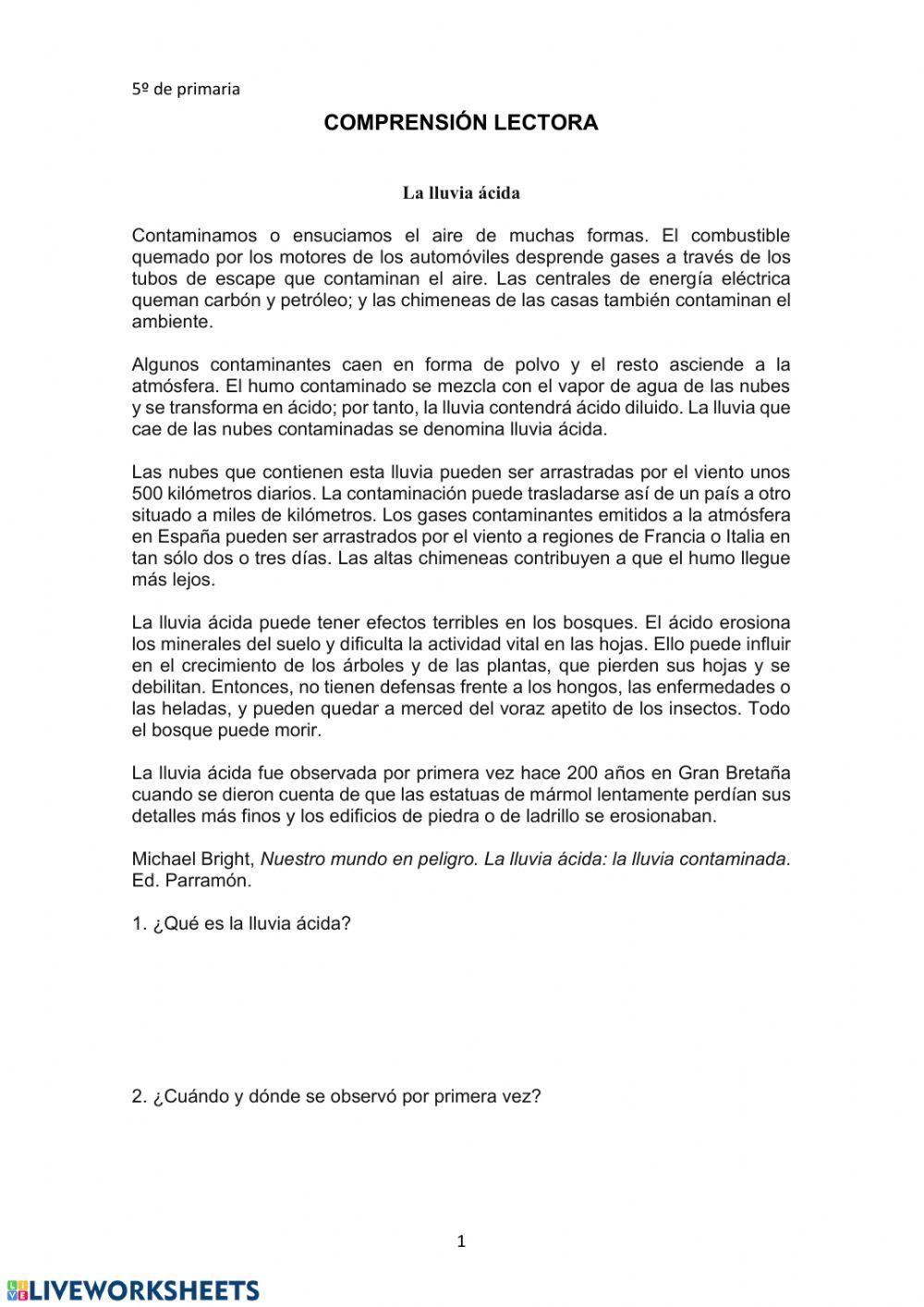 Comprensión Lectora 5º primaria