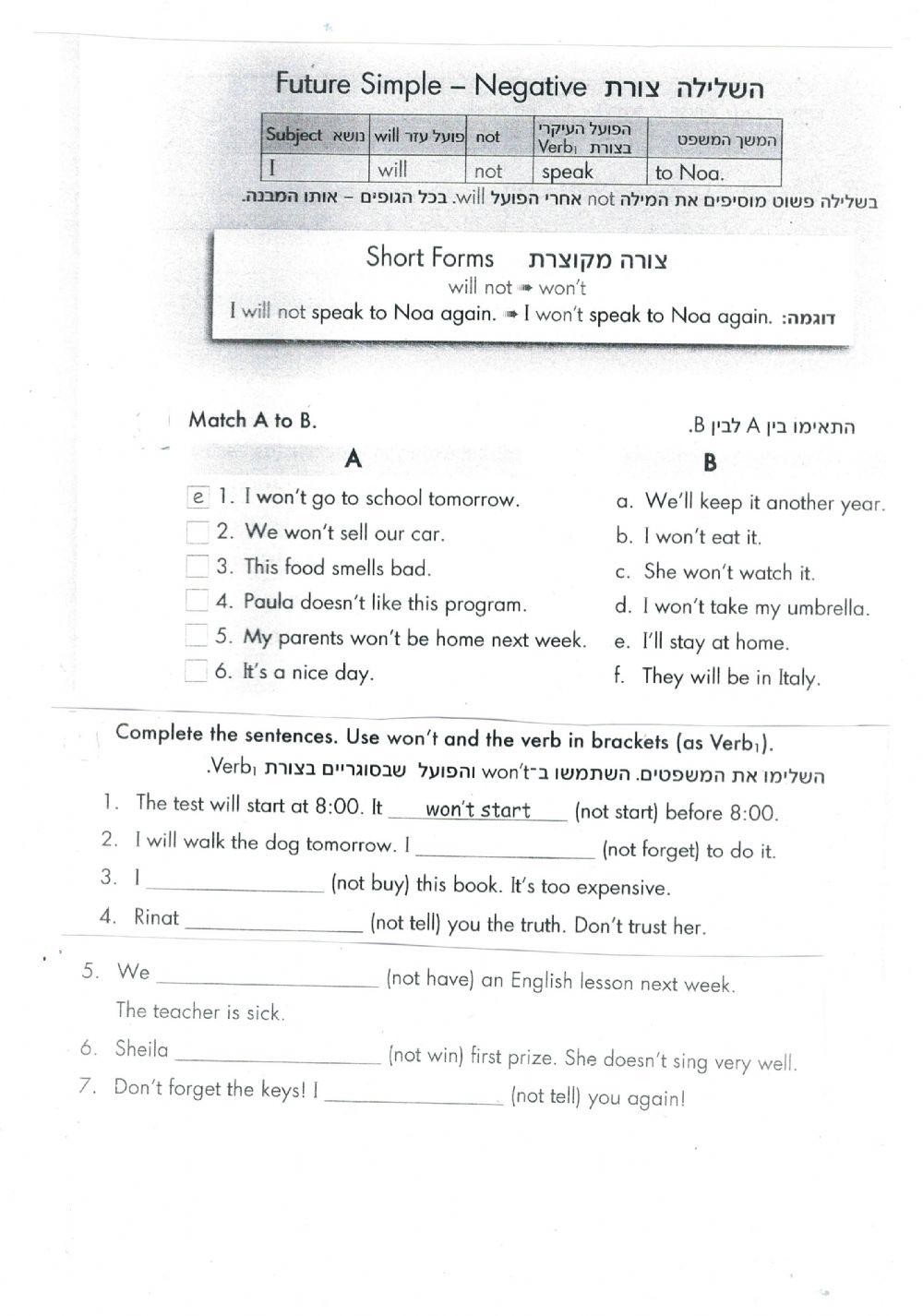 Future Simple - will- negative