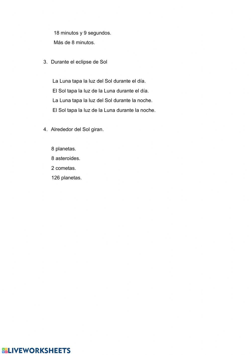 COMPRENSIÓN LECTORA: EL SOL