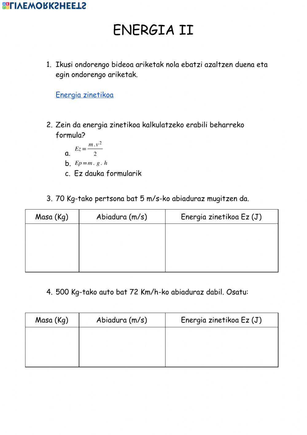 Energia II (Energia zinetikoa)