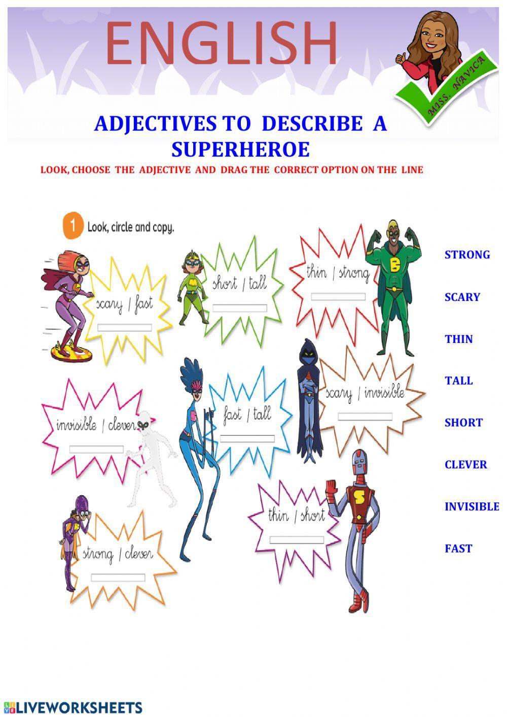 Adjectives  to  describe  a  Superheroe