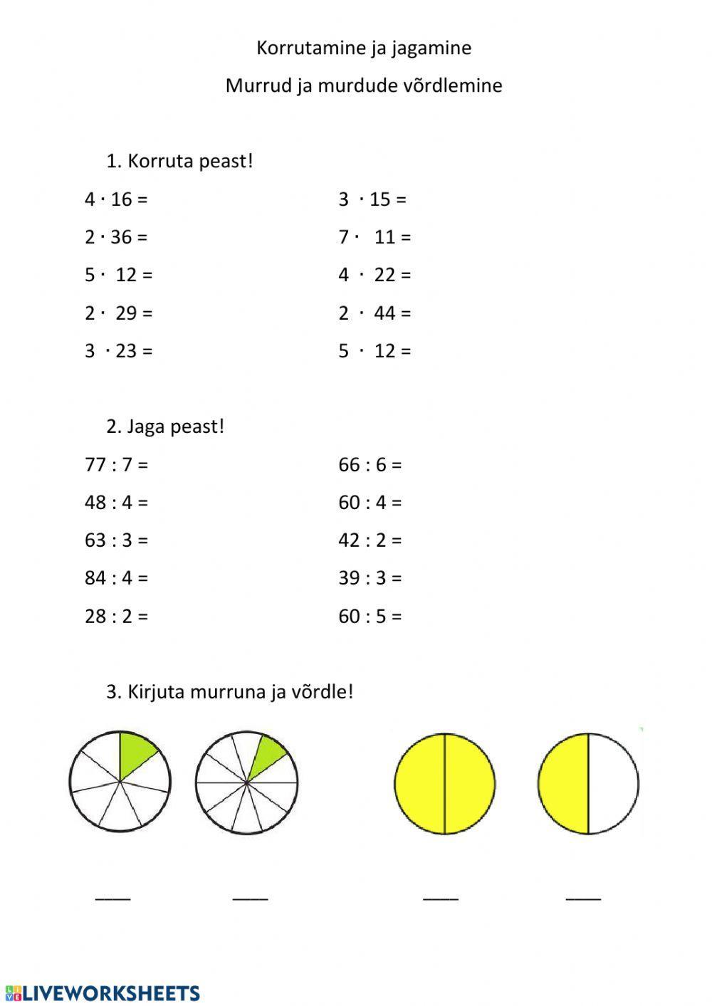 Korrutamine, jagamine, murrrud