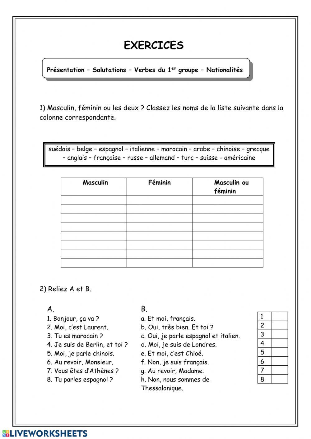 Presentation-salutations-nationalites-verbes en -er