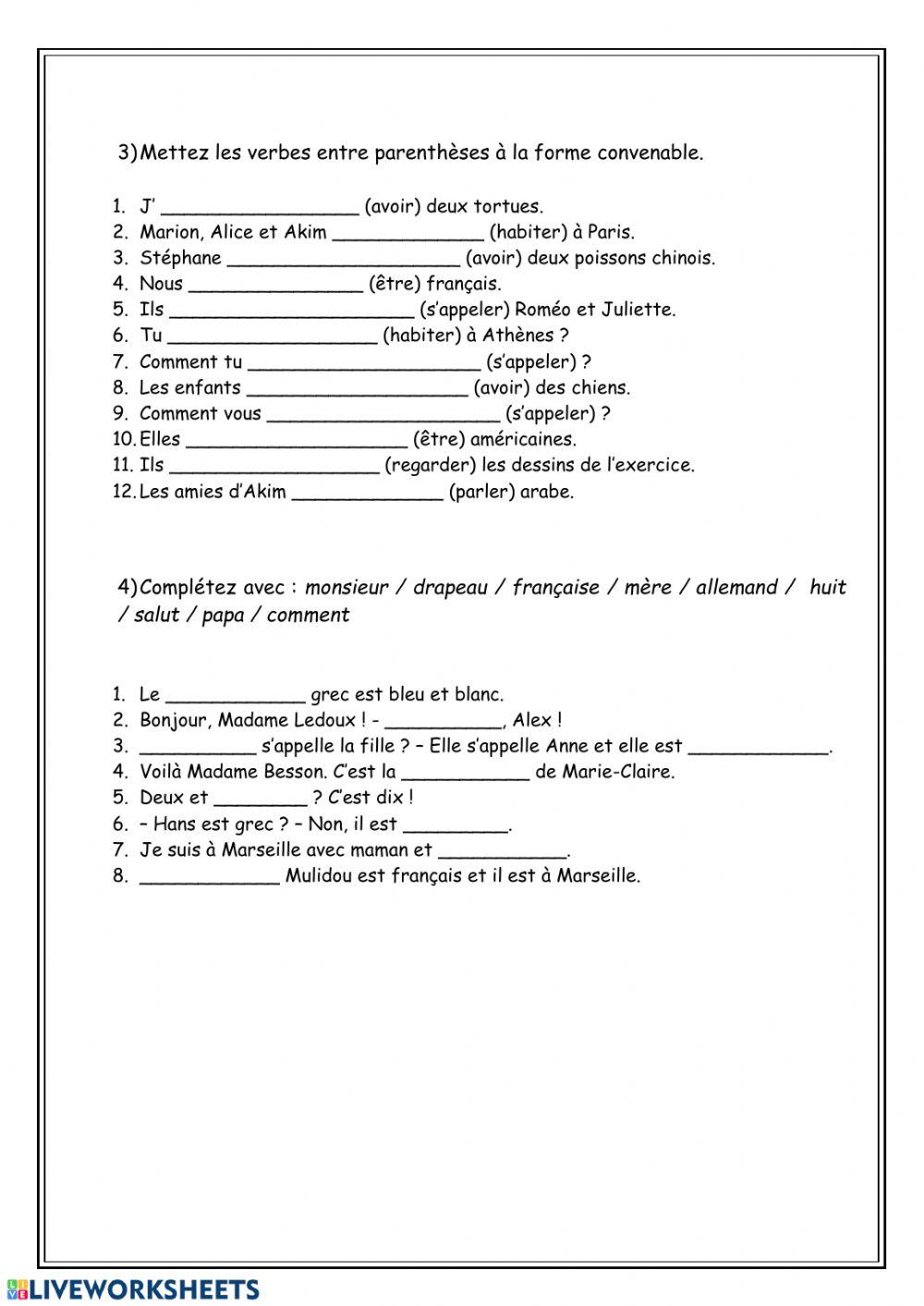 Presentation-salutations-nationalites-verbes en -er