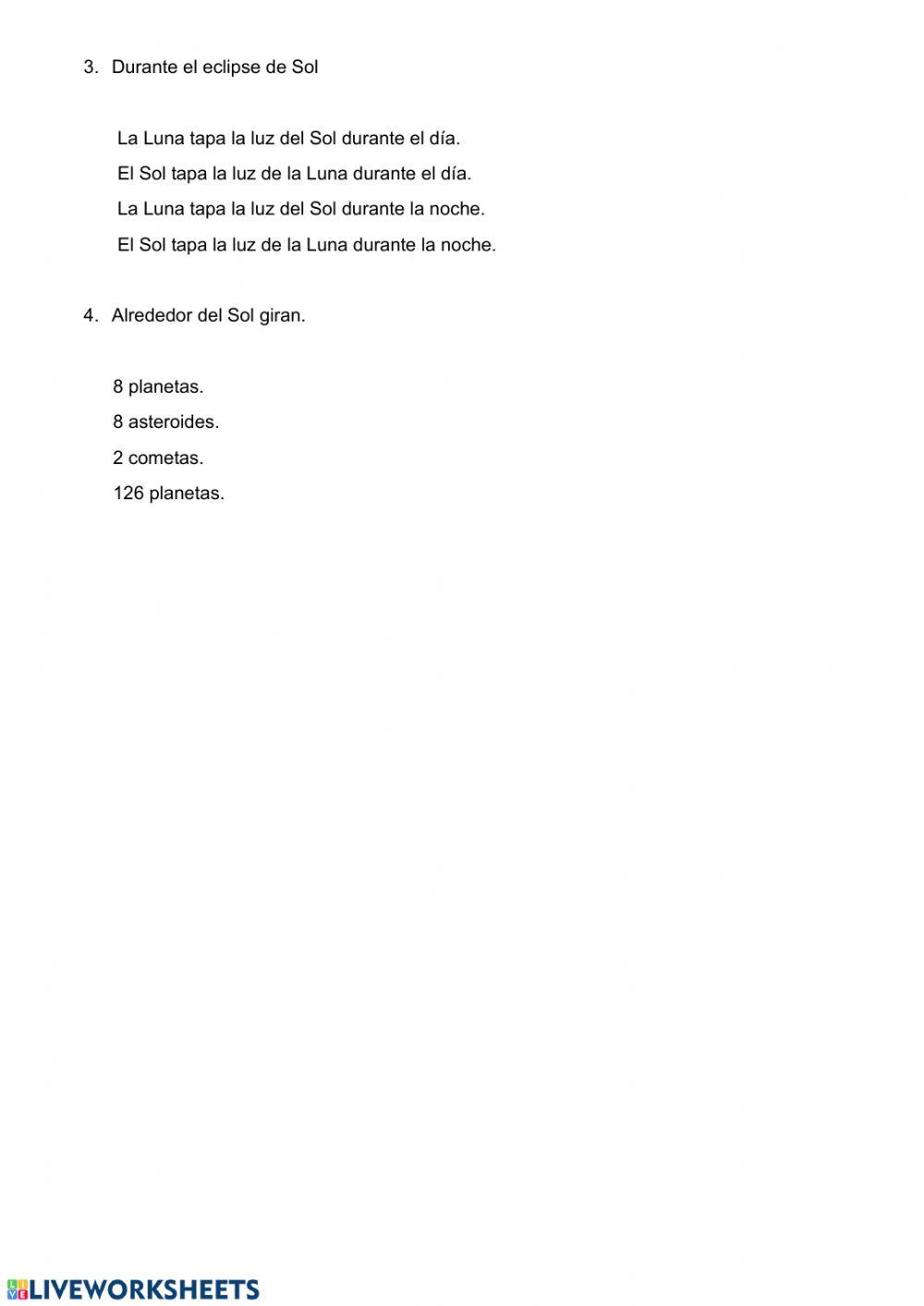 Comprensión lectora: el sol