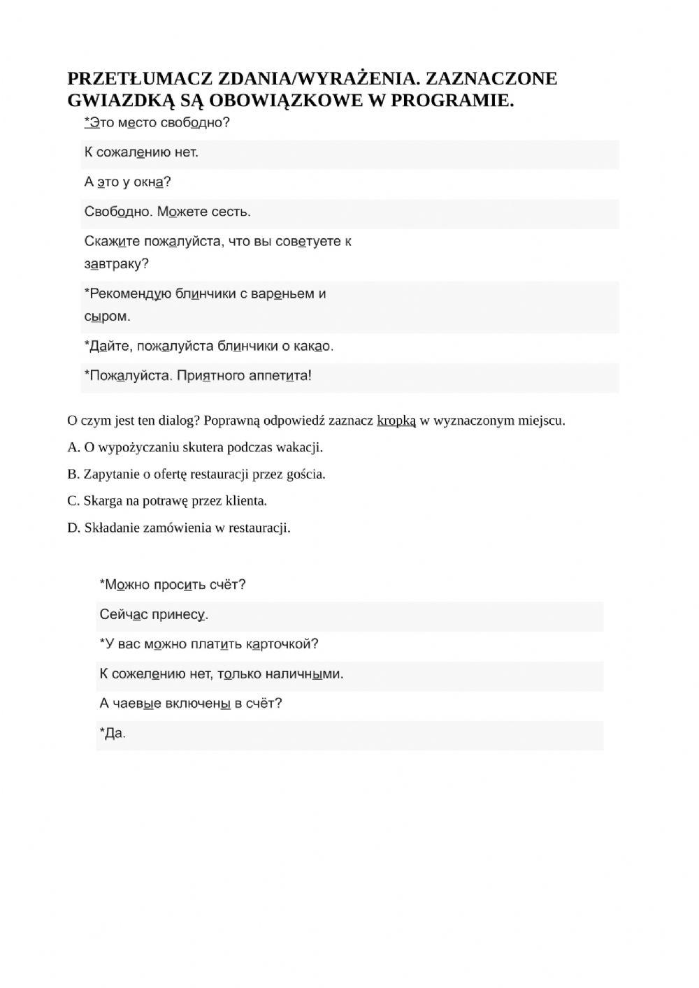 ROSYJSKI RESTAURACJA