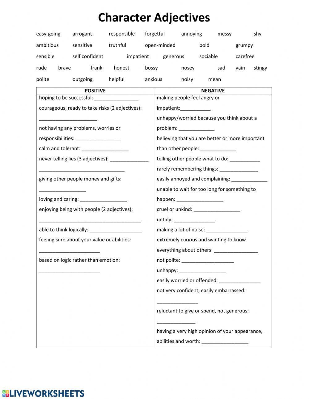 101604 Character Traits ocornea LiveWorksheets