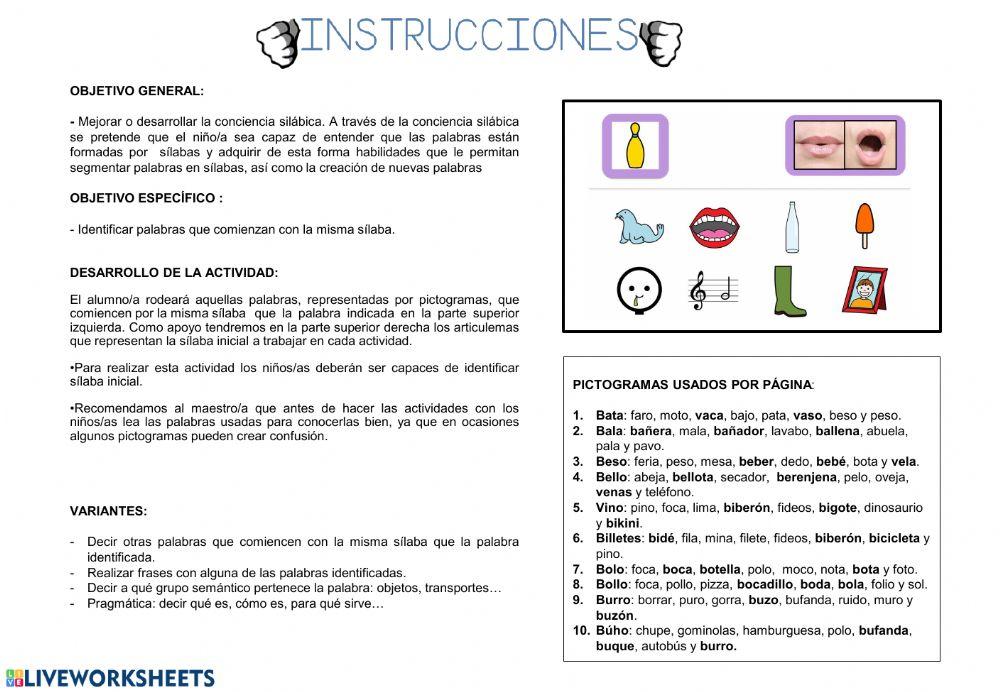 Silabas iniciales con B