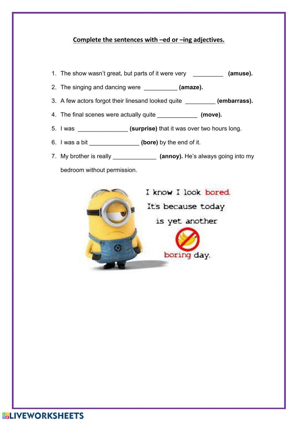 Adjectives ending -ing or -ed