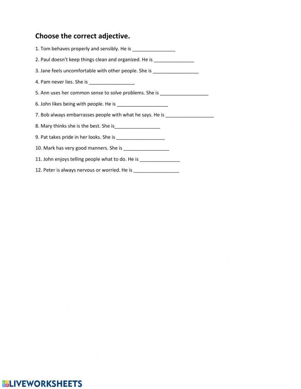 Character Adjectives