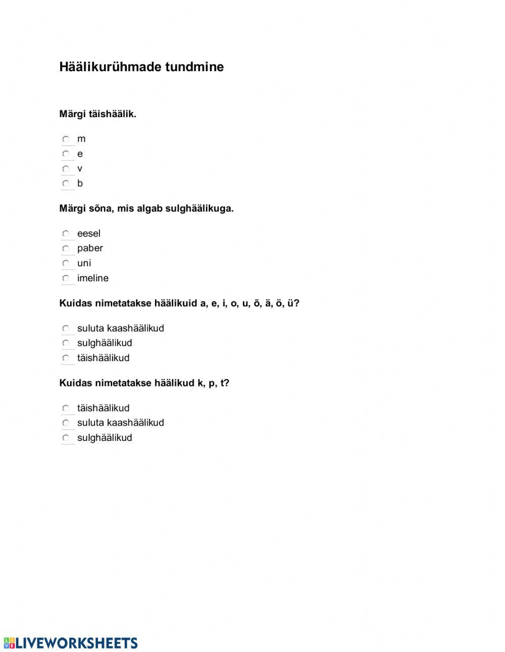 Häälikurühmade tundmine