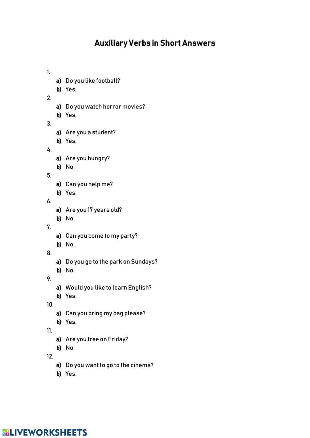 Auxiliaries in short answers