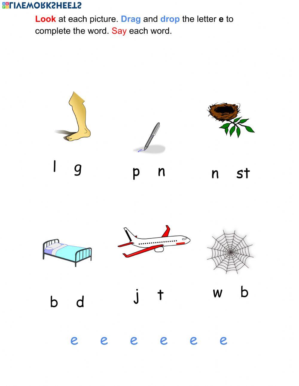 Short letter e words