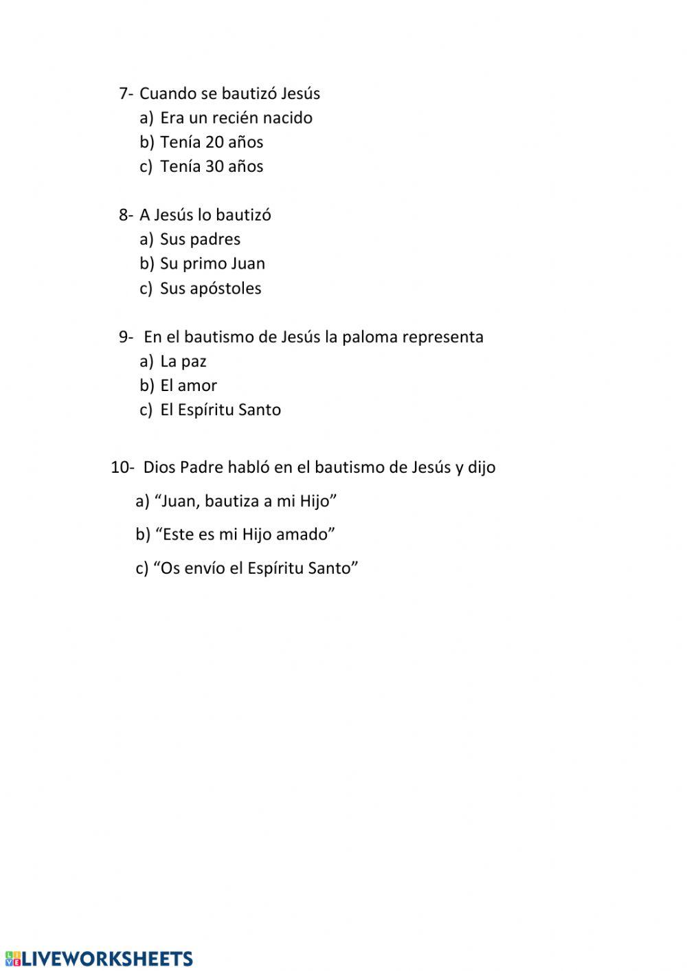 Cuestionario El Bautismo