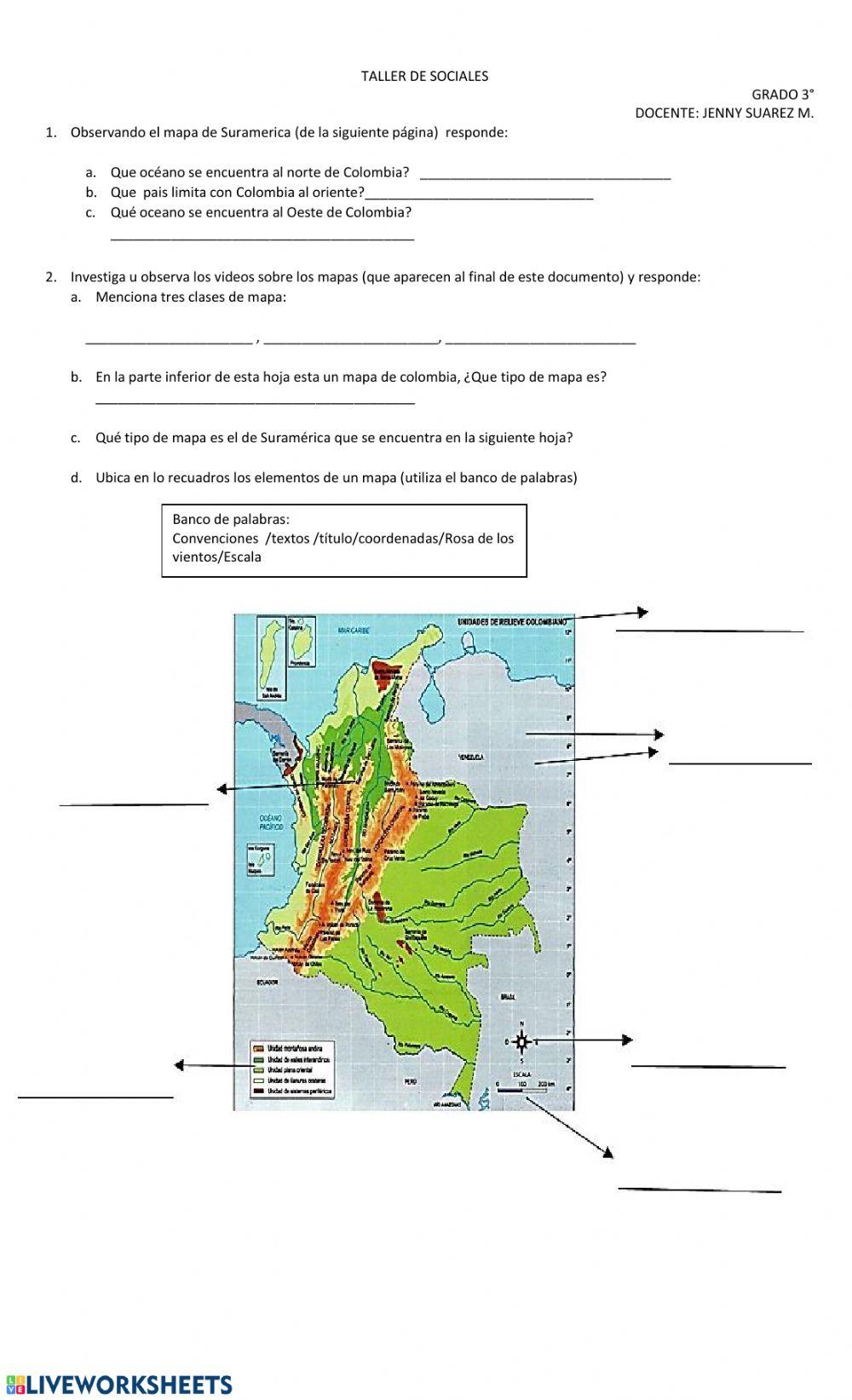 Taller de sociales mapas y ubicacion de colombia