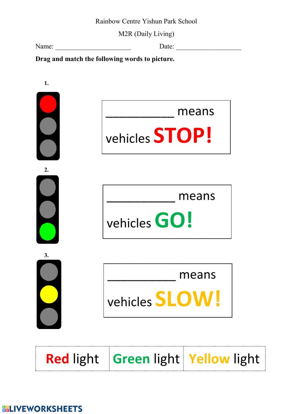 Traffic Light Worksheet 1 online exercise for Live Worksheets