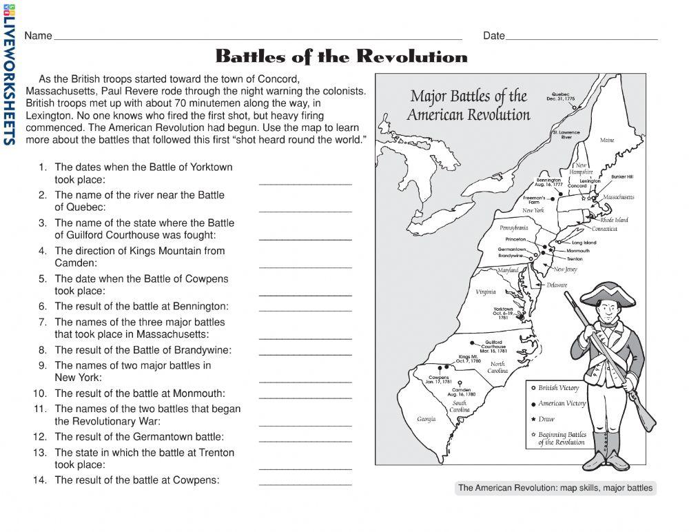 American Revolution Map online exercise for Live Worksheets