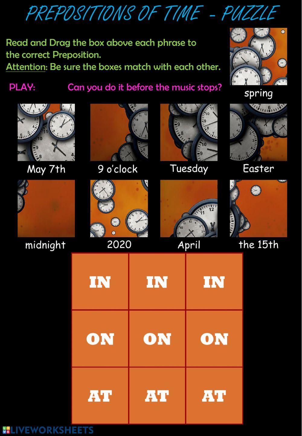 Prepositions of Time puzzle