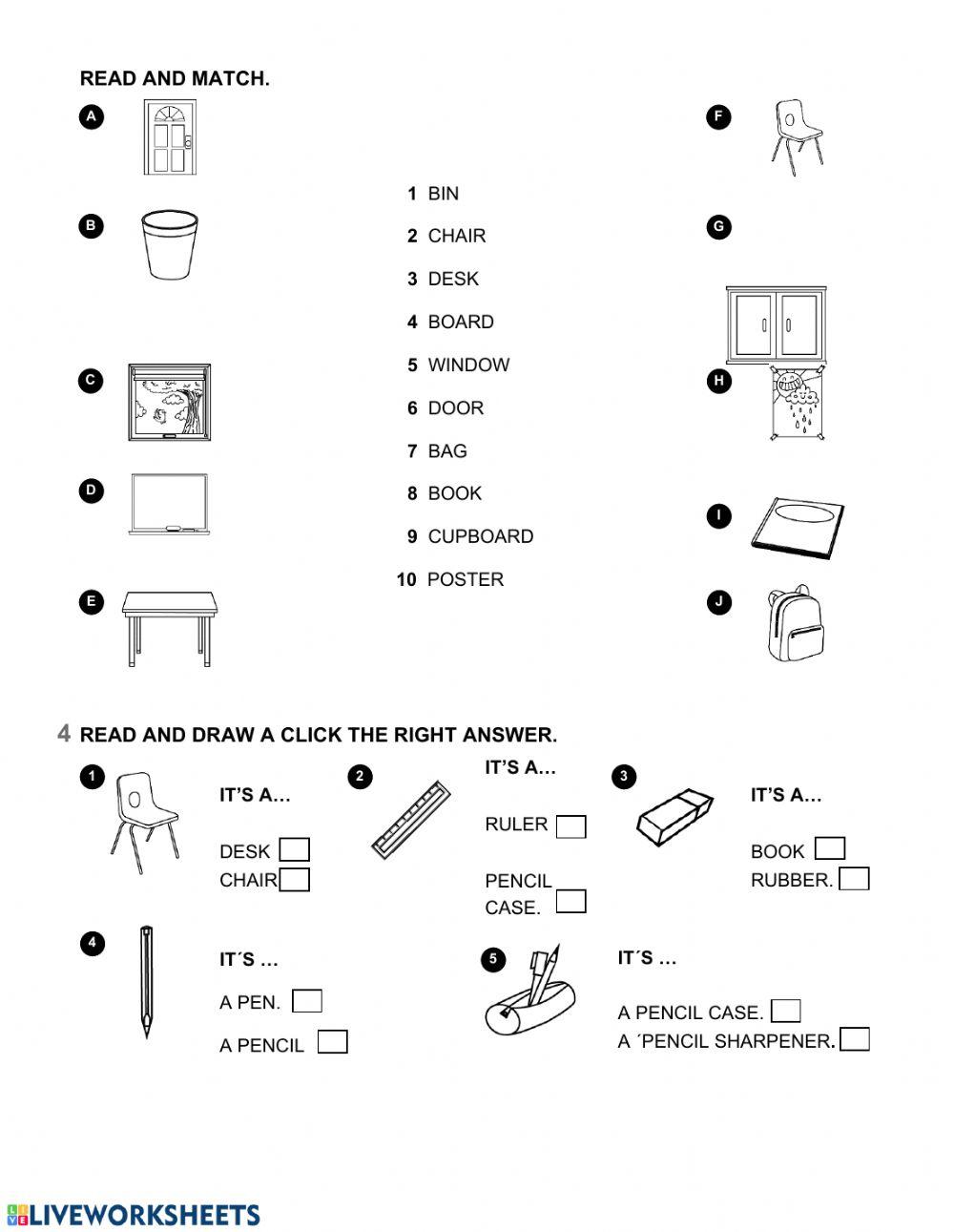 Classroom objects online pdf exercise for GRADE 1 | Live Worksheets
