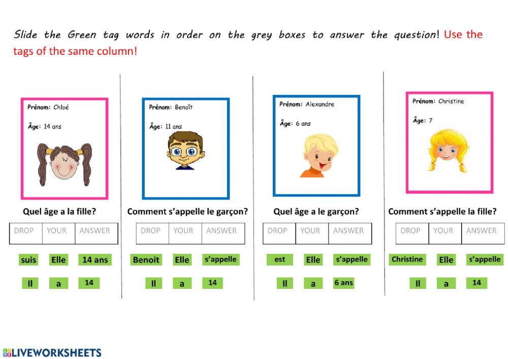 Tell someone's name-age-dire nom age en francais