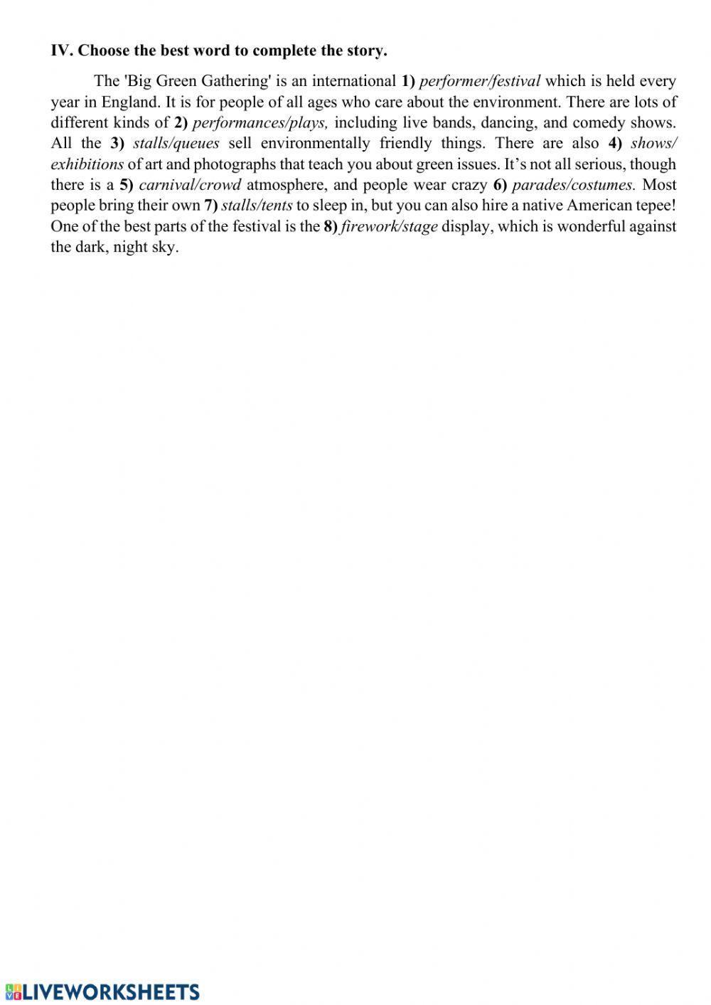 Vocabulary - Outdoor entertainment