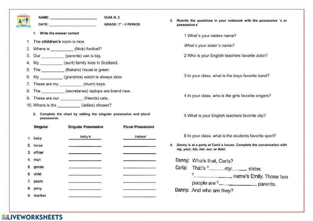 Possessive-s and s- Possessive adjetives and pronouns Excersice